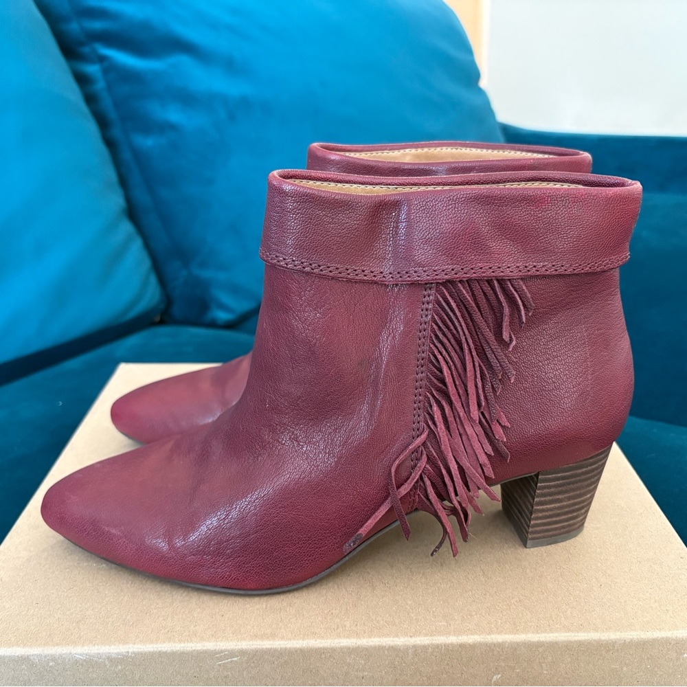 Lucky Brand Burgundy Ankle Boots with Fringe